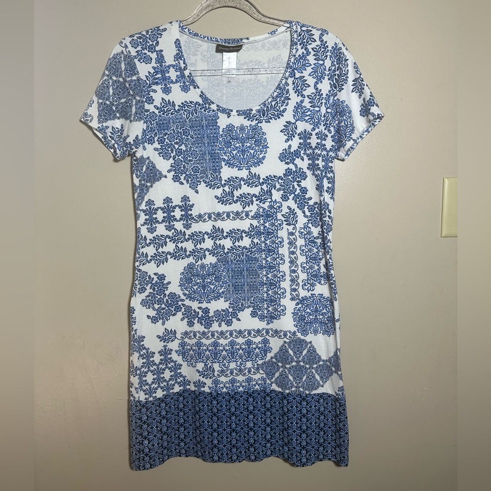 Tommy Bahama White Blue Floral Short Sleeved Dress | Small
